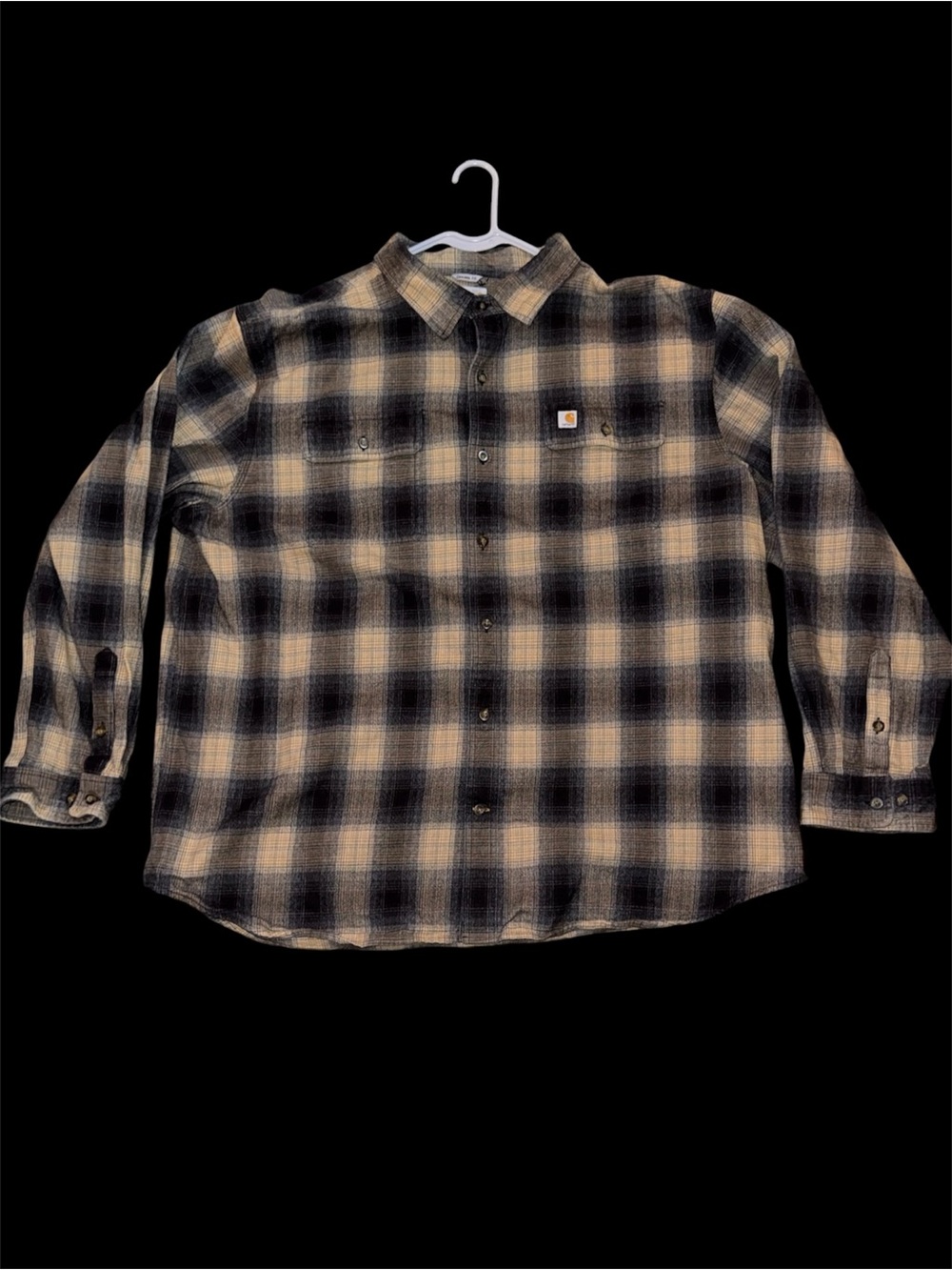 Carhartt Men’s 2XL Black and Tan Plaid Flannel Shirt